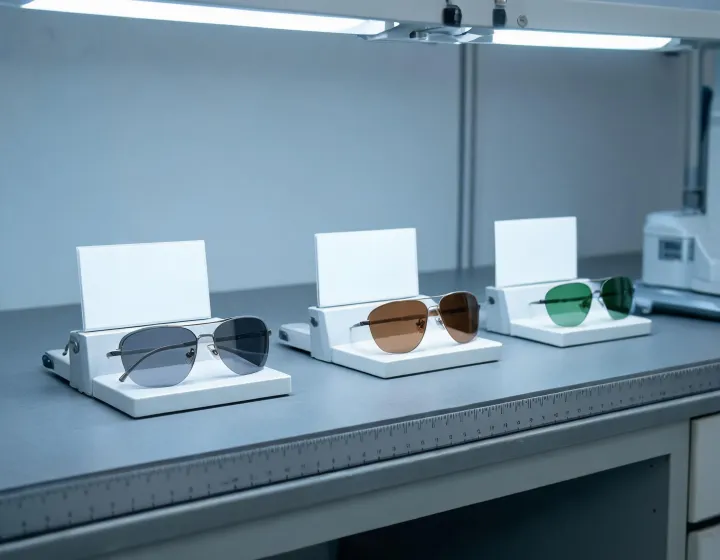 Fit range notes beside unlabeled prescription sunglass lenses